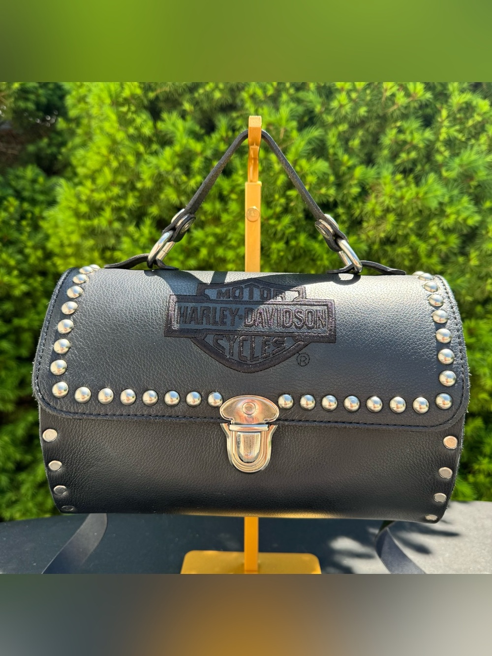 Harley-Davidson Black Leather Studded Top-Handle Bag